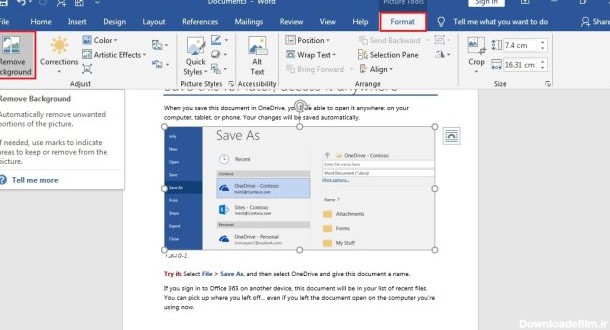 حذف پس زمینه عکس در ورد 2007