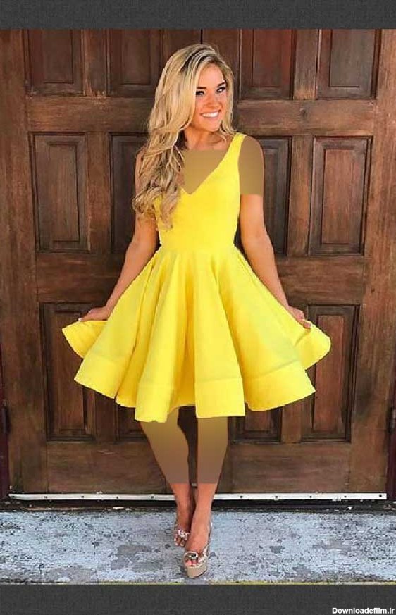 عکس لباس مجلسی کوتاه زرد