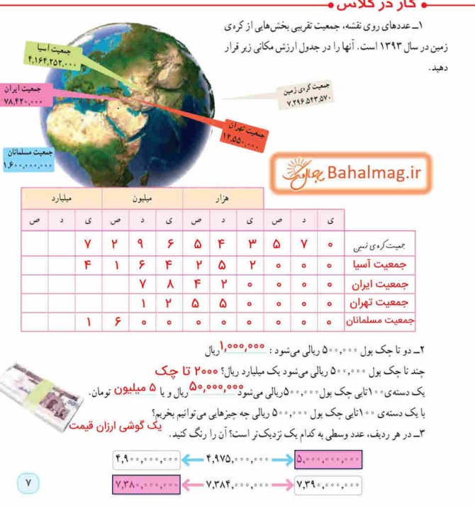 عکس صفحه ۷ ریاضی پنجم دبستان