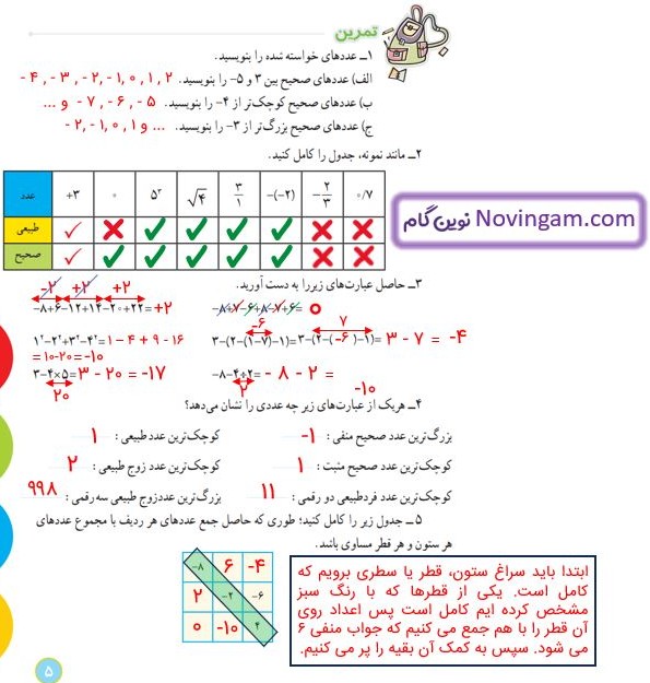 عکس صفحه ۵ ریاضی هشتم بدون جواب