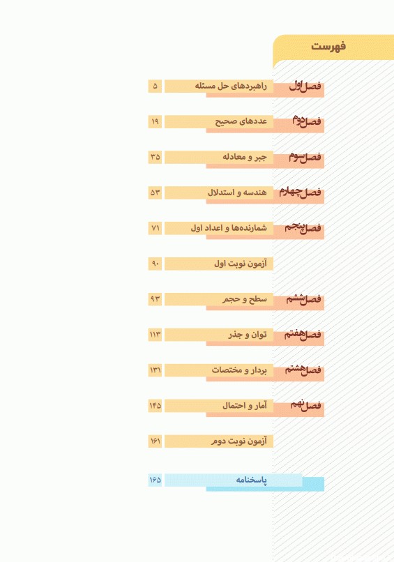 عکس فهرست کتاب ریاضی هفتم