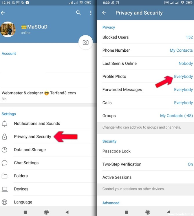 عکس پروفایل تلگرام فقط برای مخاطبین